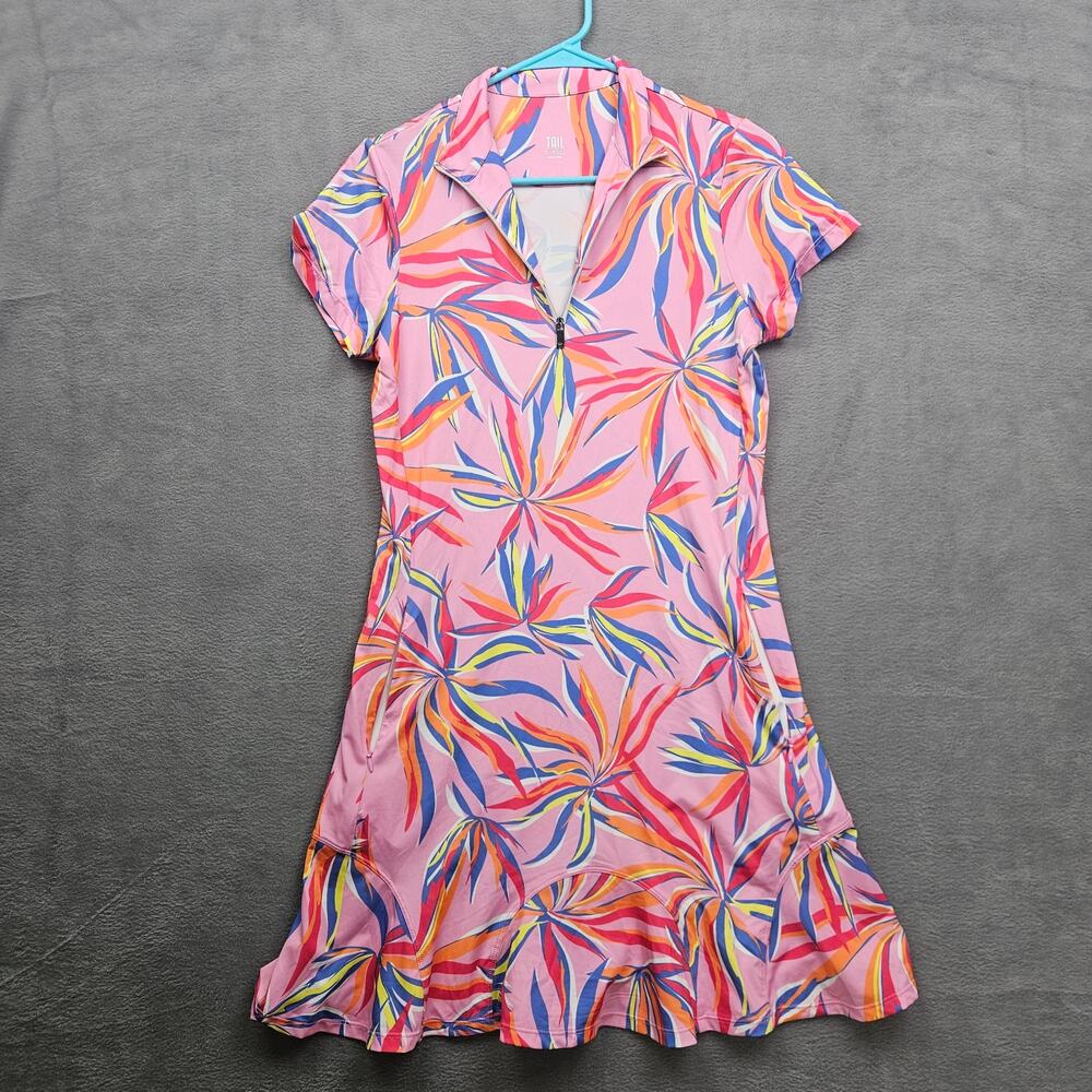 Tail Activewear Pink Tropical Print Golf Dress Zip Front Athletic Tennis Dress